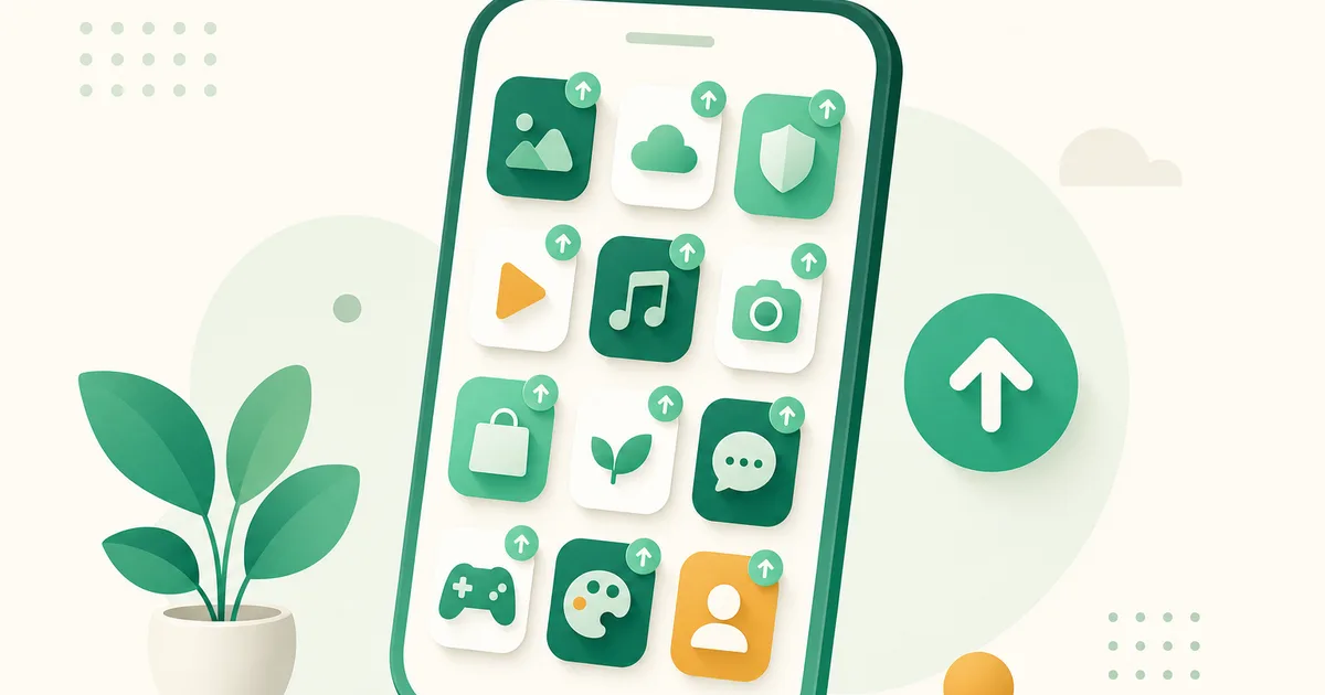 Tela de celular mostrando apps com o ícone de atualização