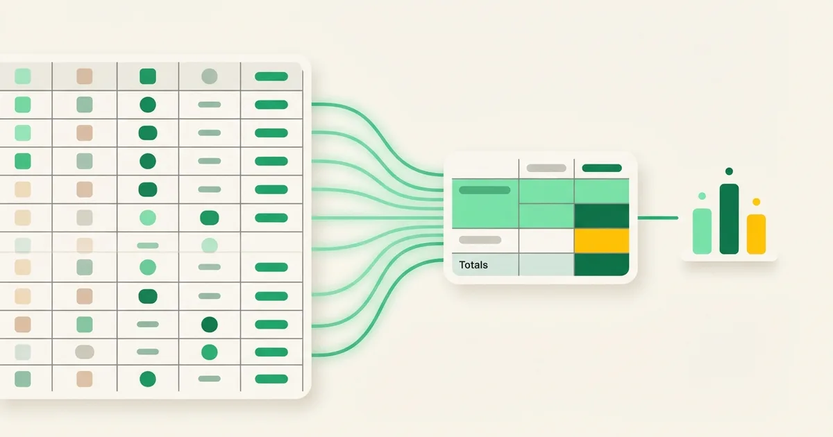 Planilha do Excel com uma tabela dinâmica e um gráfico de resumo na tela