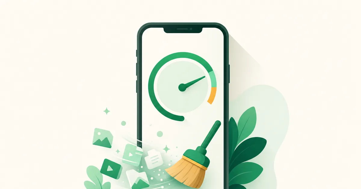 Celular Android com barra de armazenamento e ícones de arquivos sendo organizados