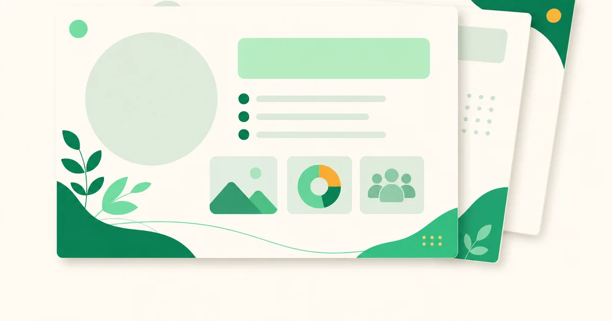 Slides de apresentação com layouts variados dispostos lado a lado